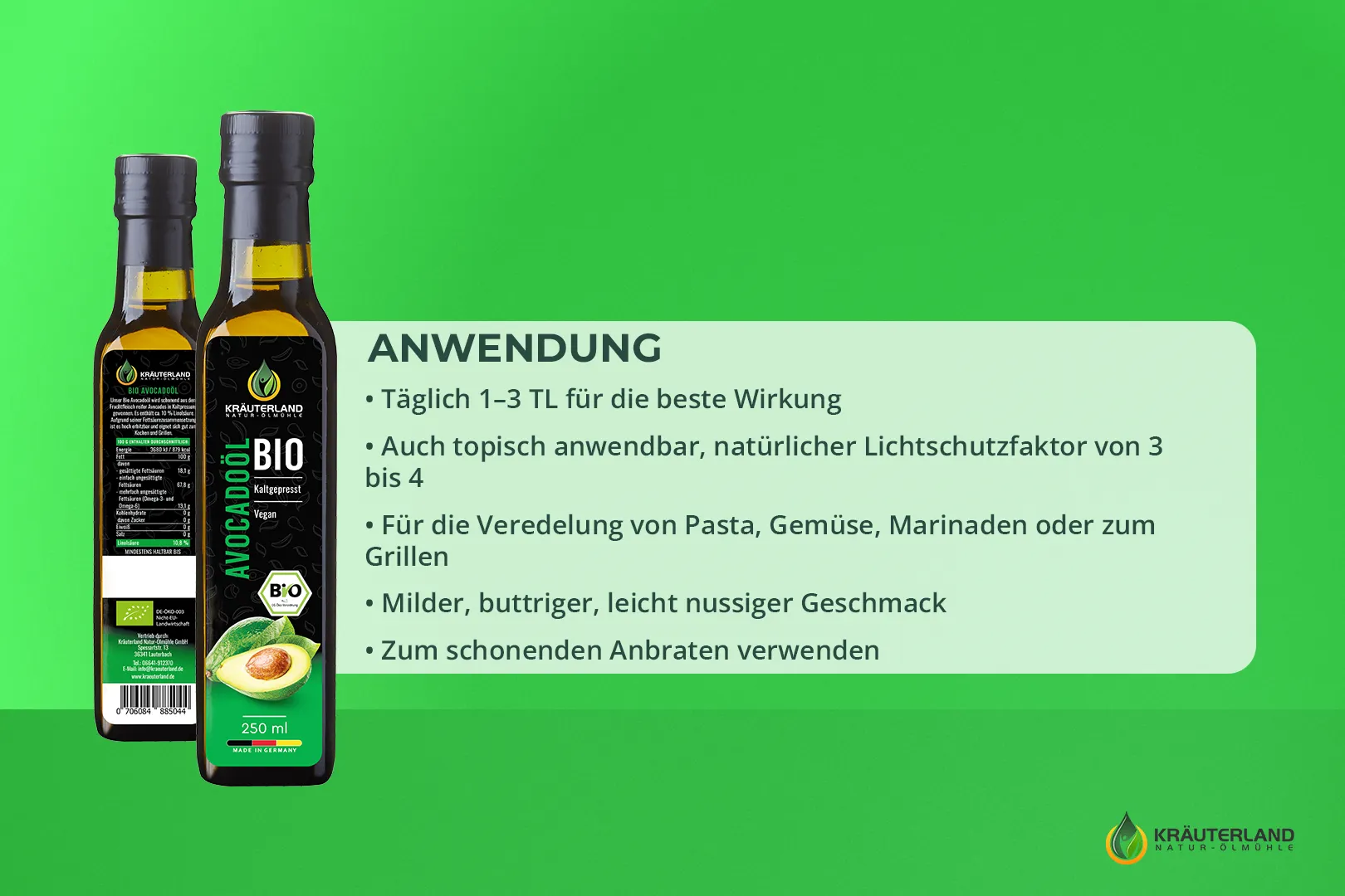 Bio Avocadoöl 250 ml Anwendung