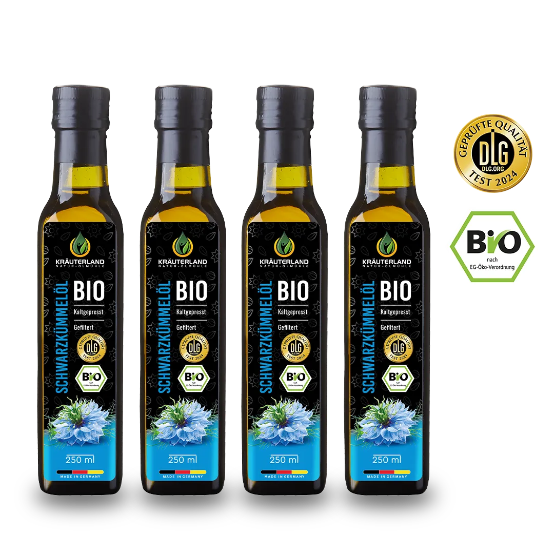 Bio Schwarzkümmelöl gefiltert kaltgepresst 4x250ml 