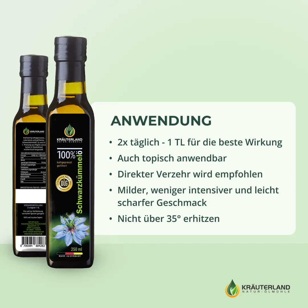 Kräuterland Schwarzkümmelöl 250ml gefiltert Anwendung