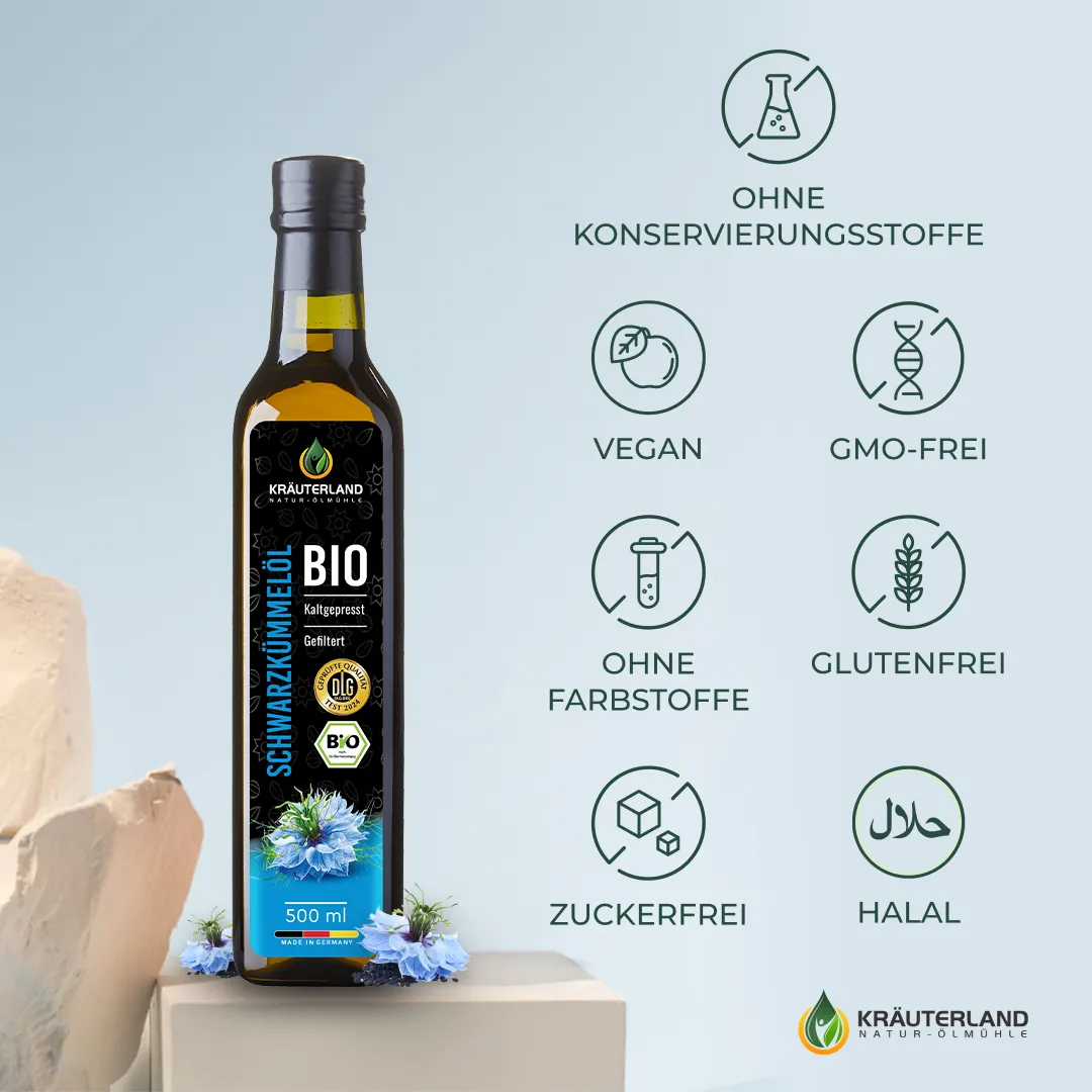 Bio Schwarzkümmelöl gefiltert kaltgepresst 1x500ml