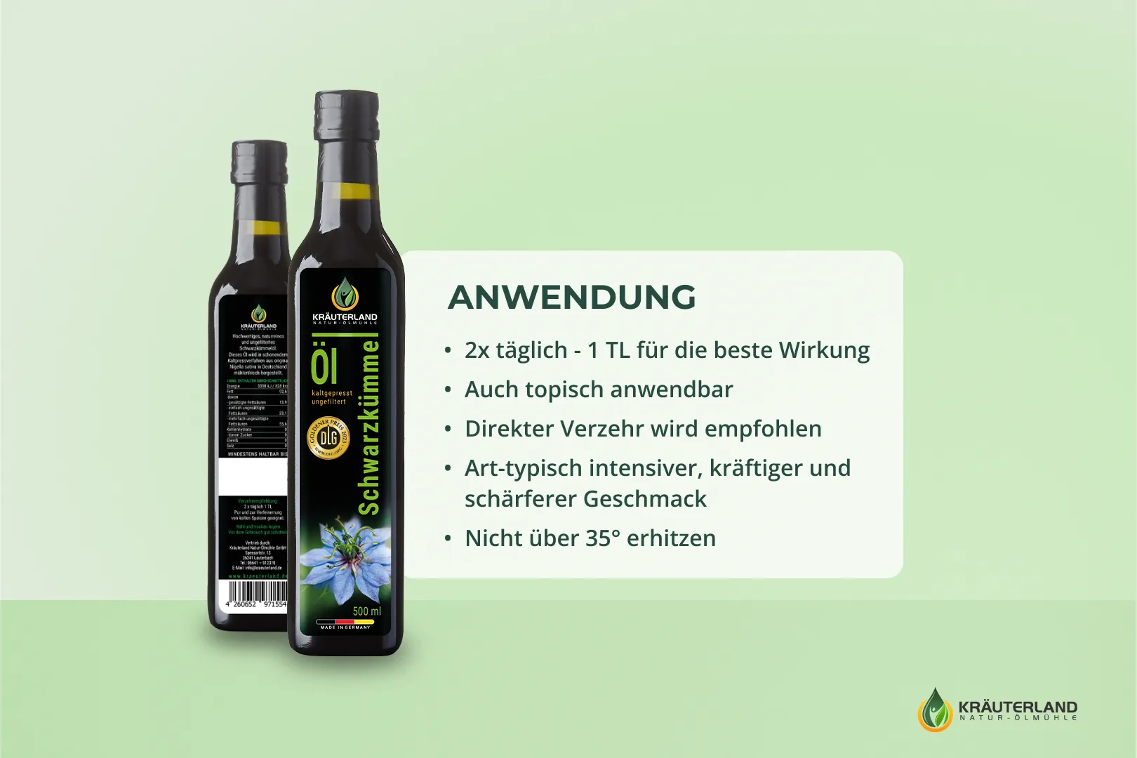 Kräuterland Schwarzkümmelöl ungefiltert 500ml Anwendung