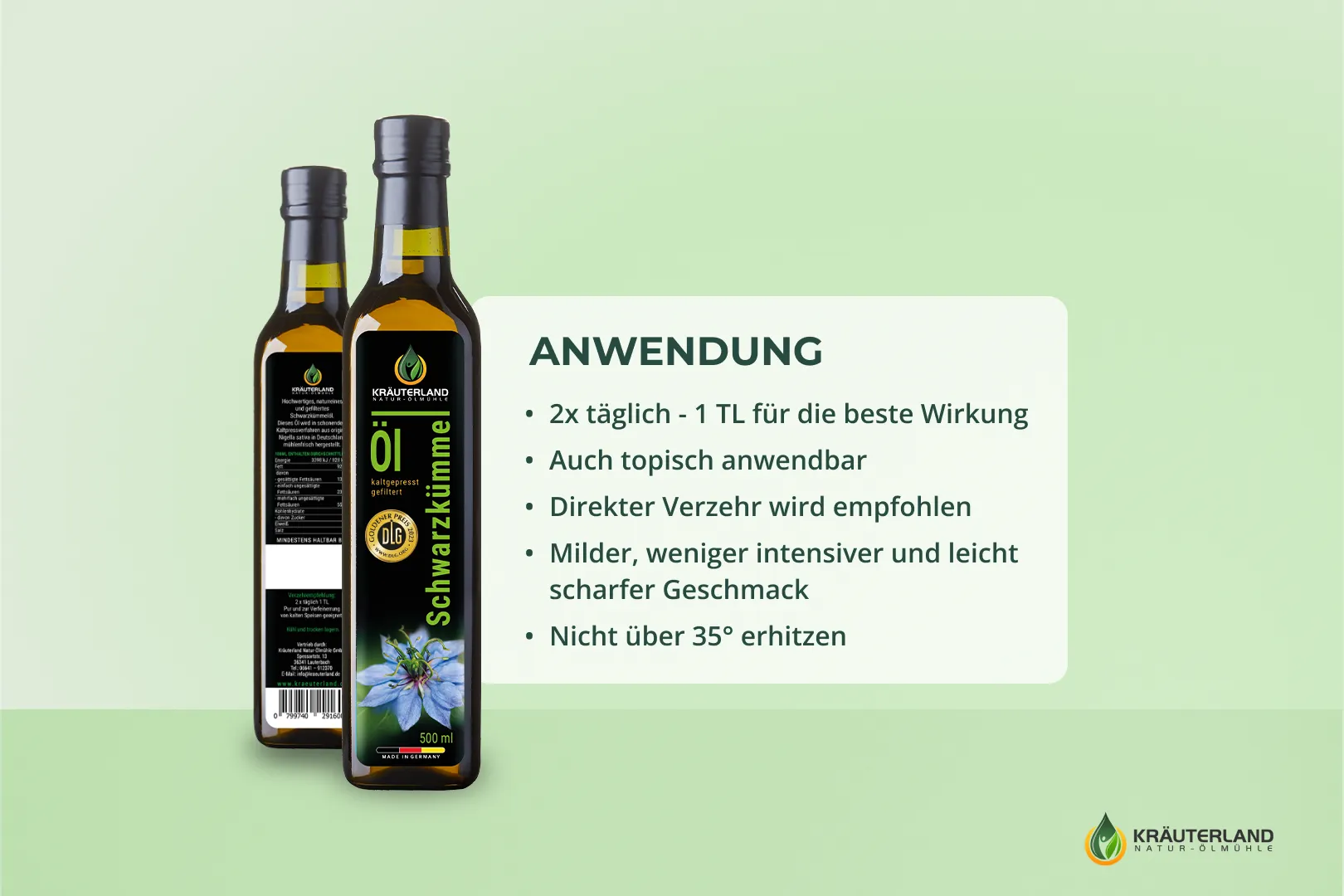 Kräuterland Schwarzkümmelöl gefiltert 500ml Anwendung