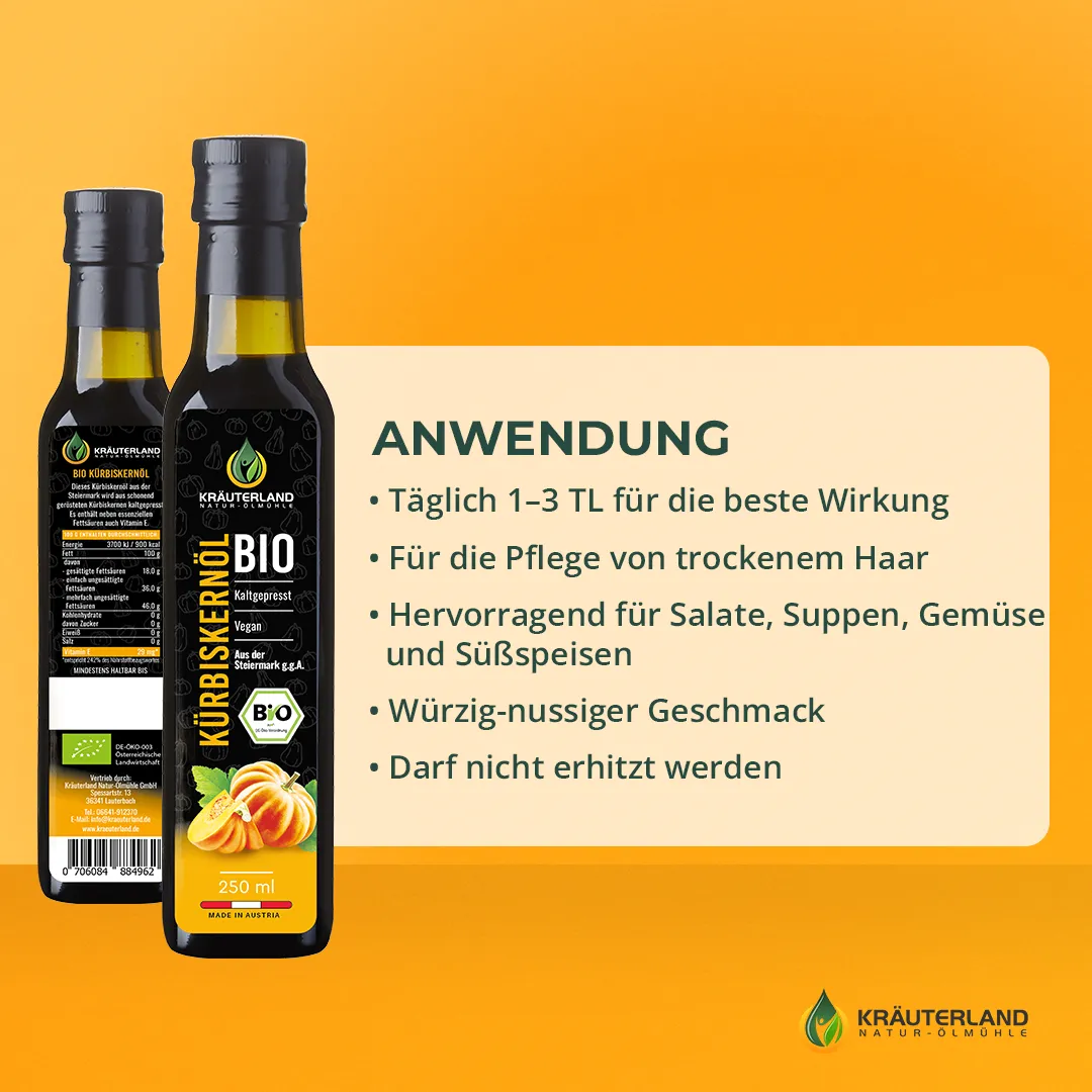 Bio Kürbiskernöl 250 ml Anwendung