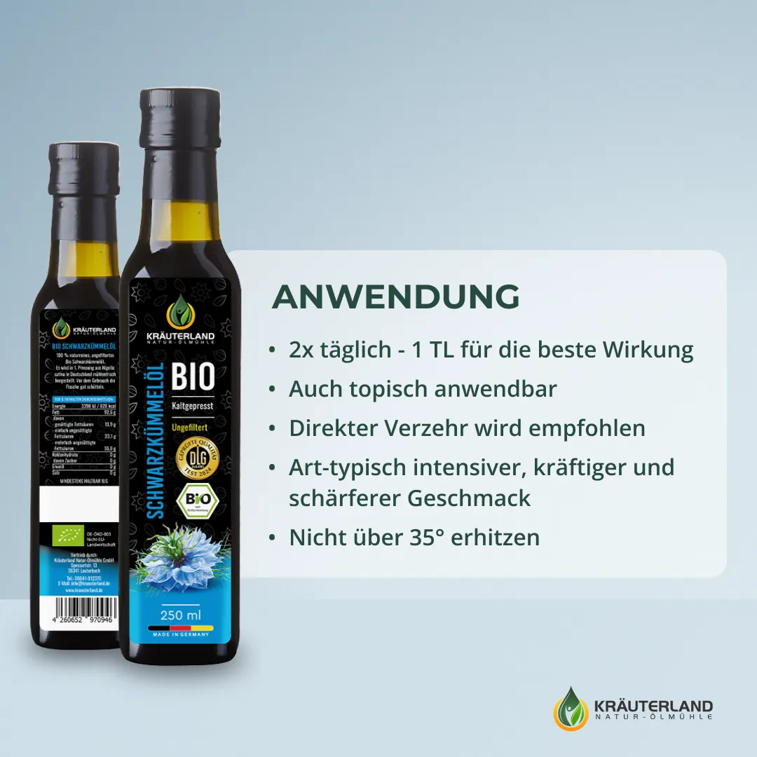 Bio Schwarzkümmelöl 2500ml gefiltert Anwendung 