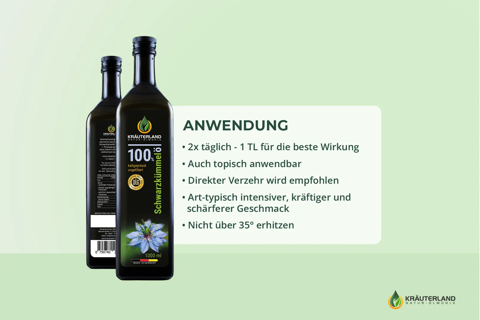 Kräuterland Schwarzkümmelöl ungefiltert 1000ml Anwendung