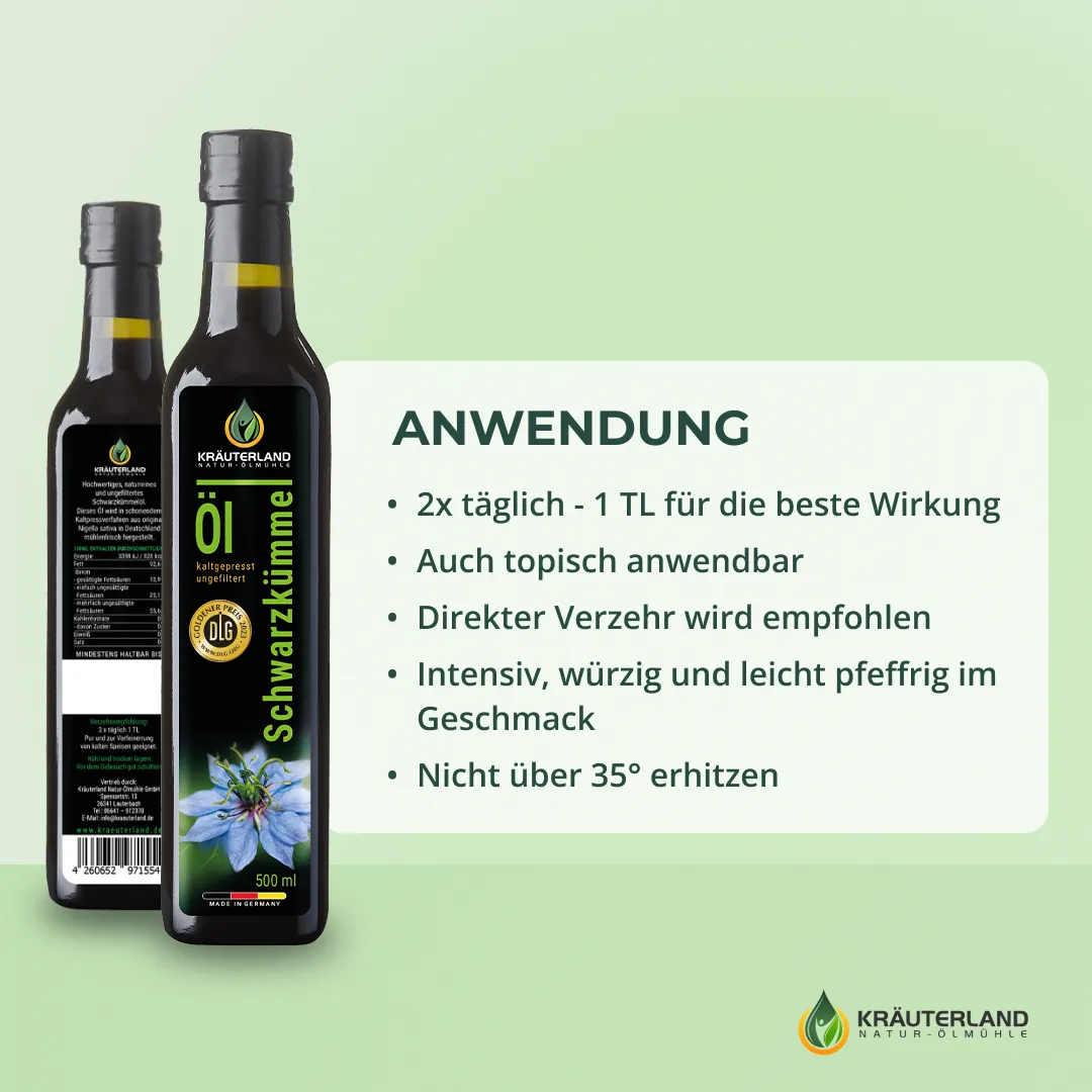 Kräuterland Schwarzkümmelöl 500ml ungefiltert Anwendung