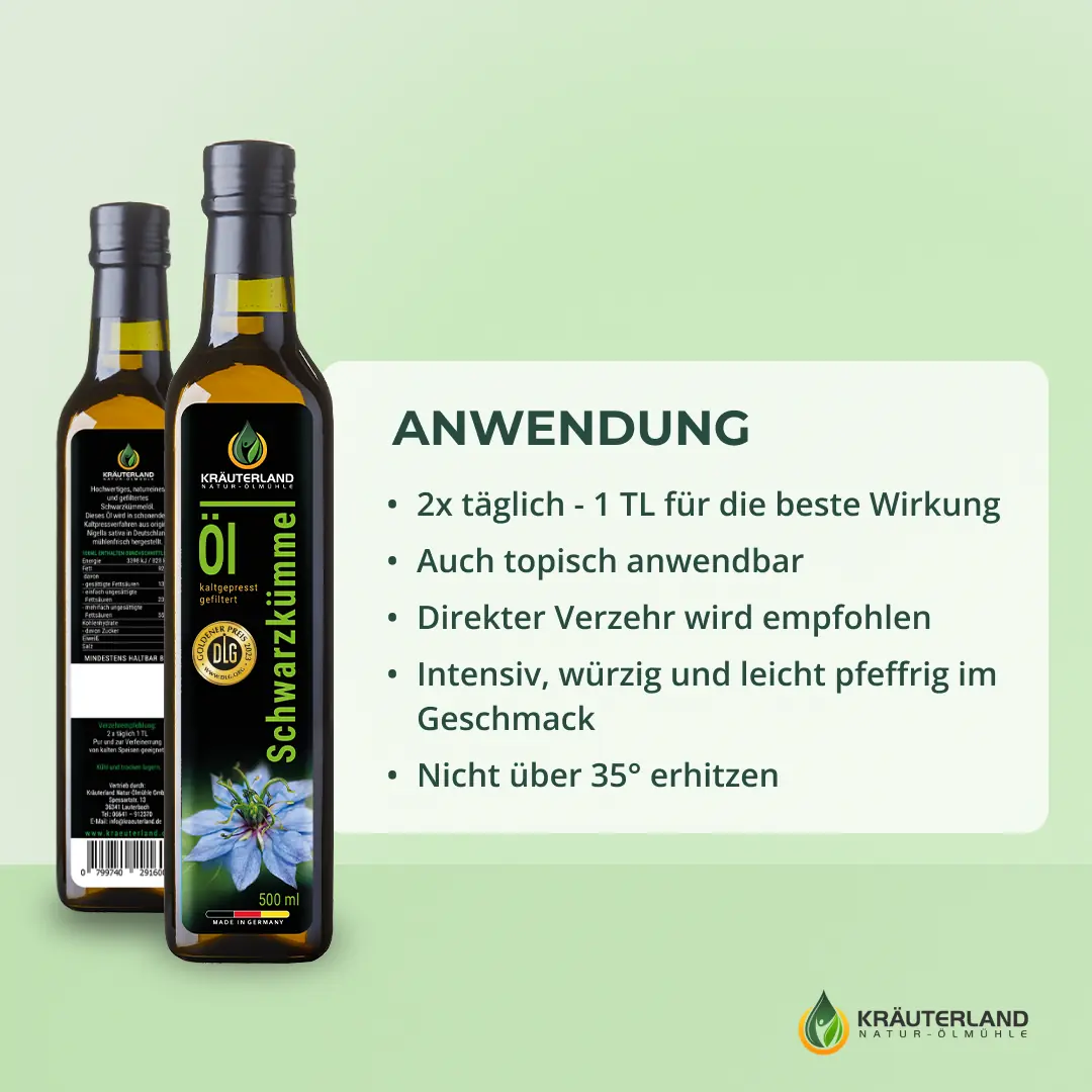 Kräuterland Schwarzkümmelöl 500ml gefiltert Anwendung