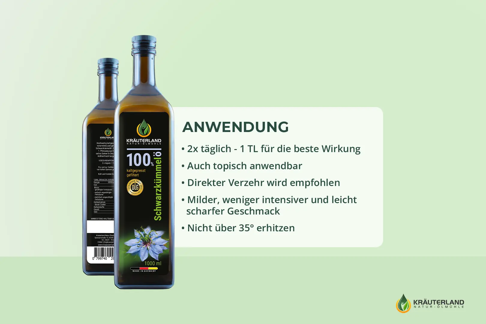 Kräuterland Schwarzkümmelöl gefiltert 1000ml Anwendung