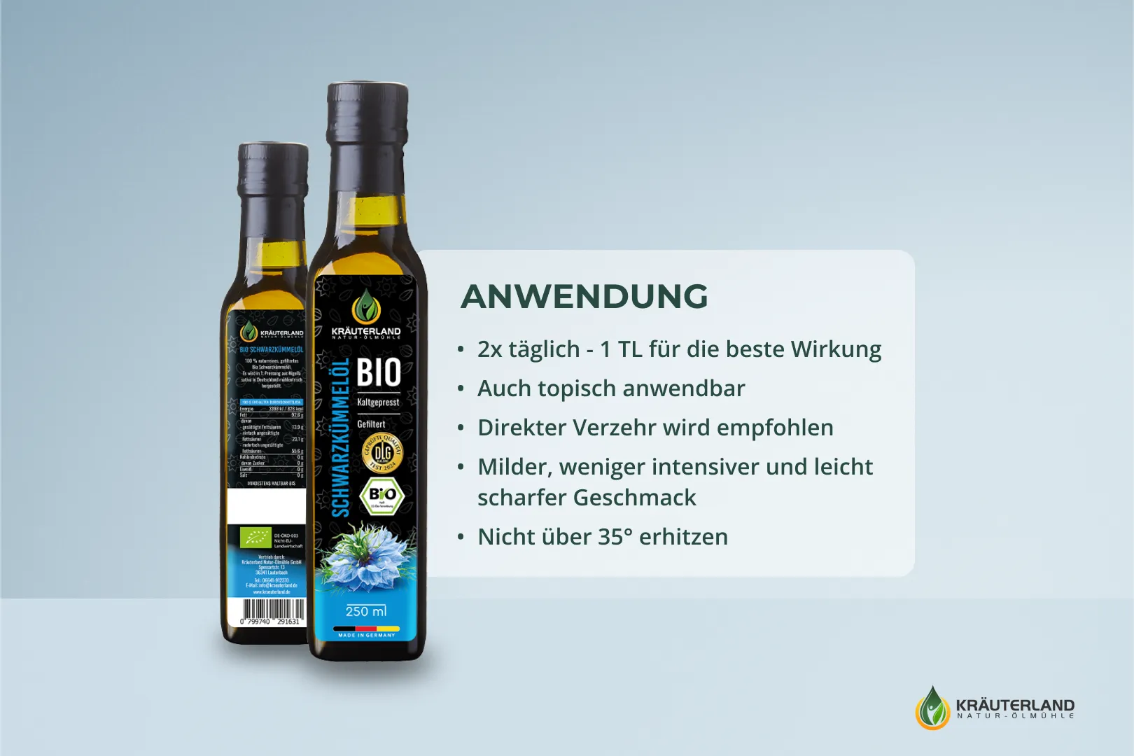 Bio Schwarzkümmelöl gefiltert 250ml Anwendung