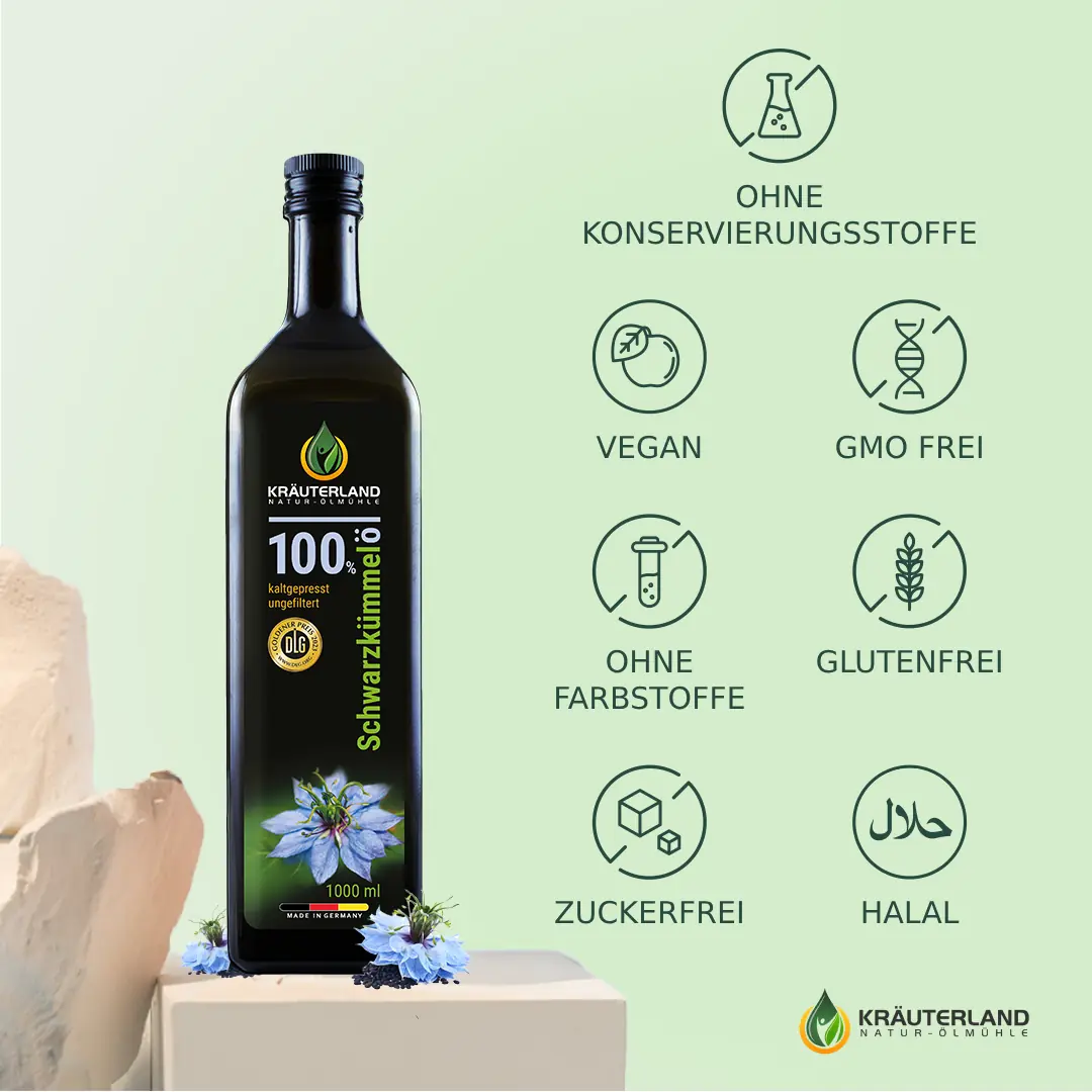 Kräuterland Schwarzkümmelöl ungefiltert kaltgepresst 1000ml