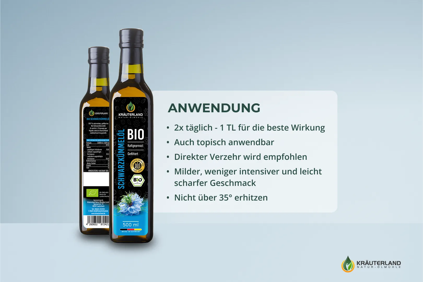 Bio Schwarzkümmelöl gefiltert 500ml Anwendung