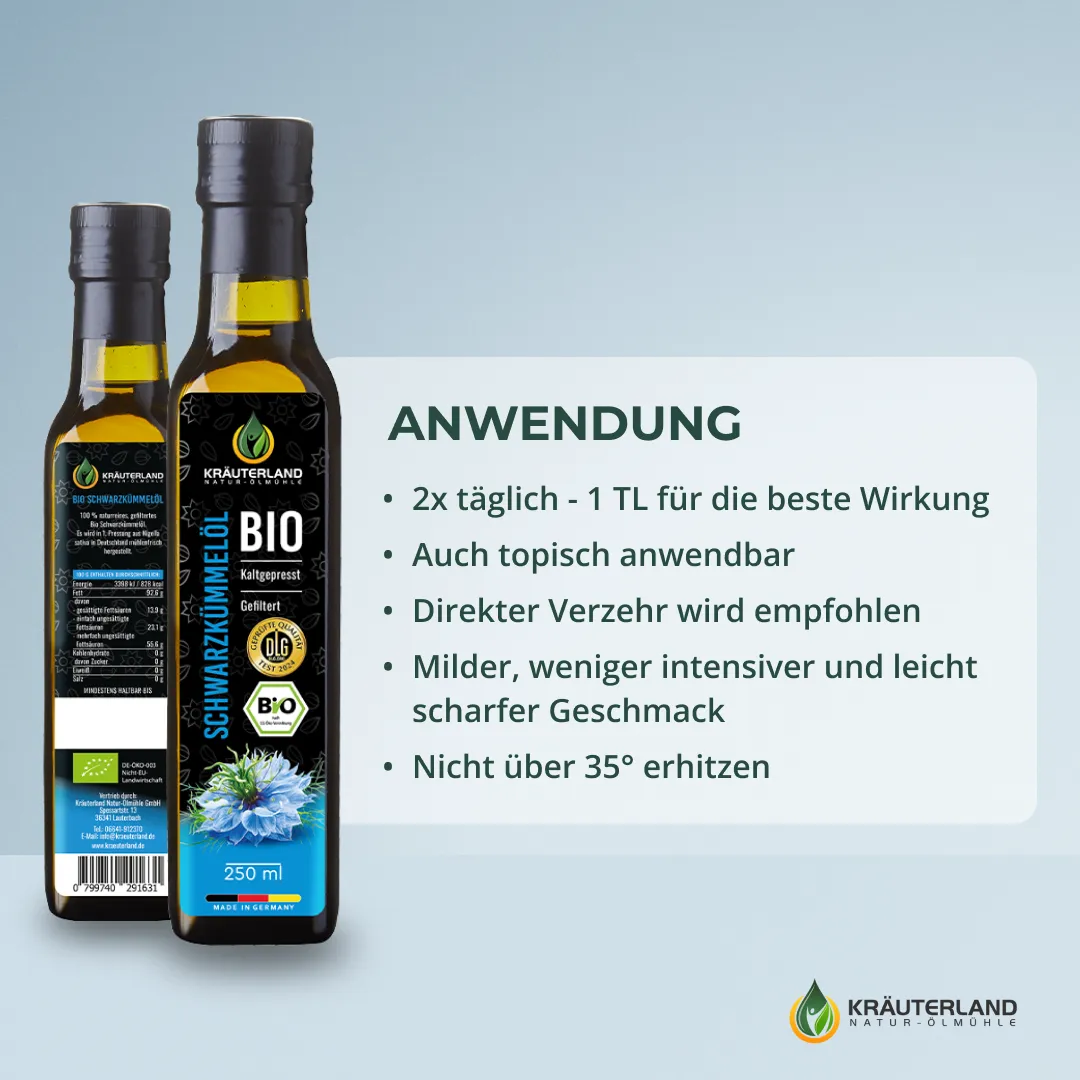  Bio Schwarzkümmelöl 250ml gefiltert Anwendung