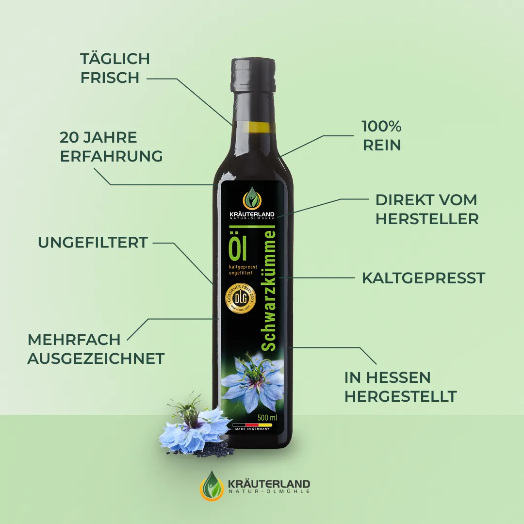 Kräuterland Schwarzkümmelöl ungefiltert 500ml Vorteile